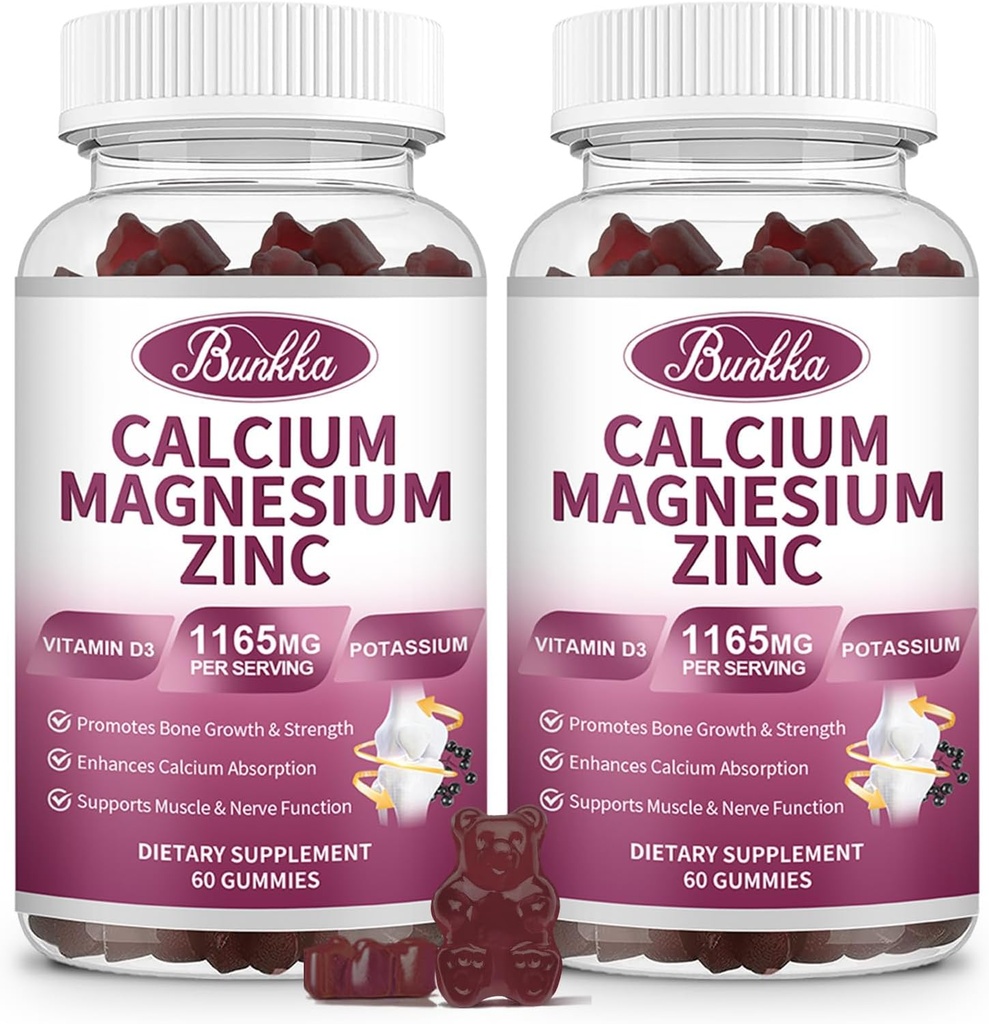 Kaltsium Magneesium Tsink Gummies Magneesium Glycinate 200mg, kaalium, D3, Sea Moss, Calm Mood & Sleep Support- Kids & Adults 2 Pack