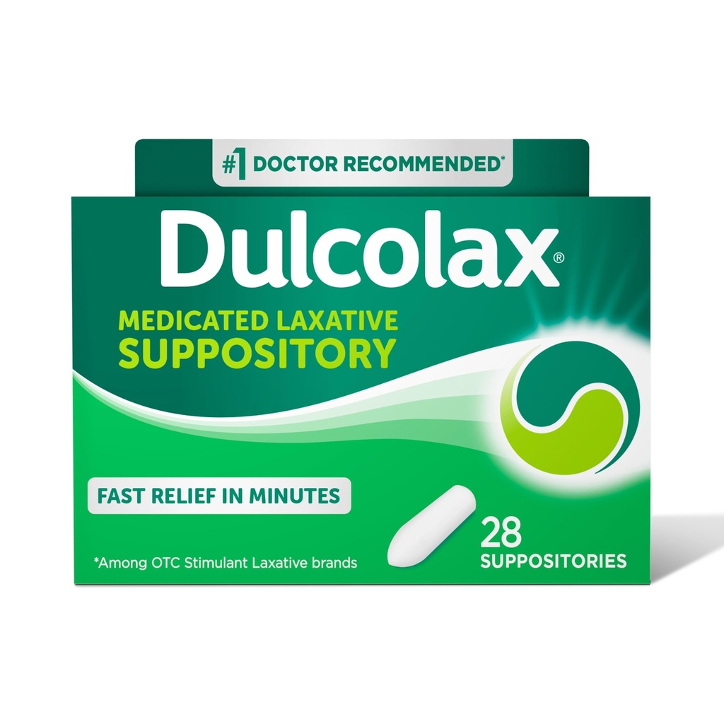 Dulcolax Stimulant Laxative Medicated Supositories, Predictable & Effective Constipation Relief, Bisacodyl 10 mg, 28 Count, Stimulant Laksatives