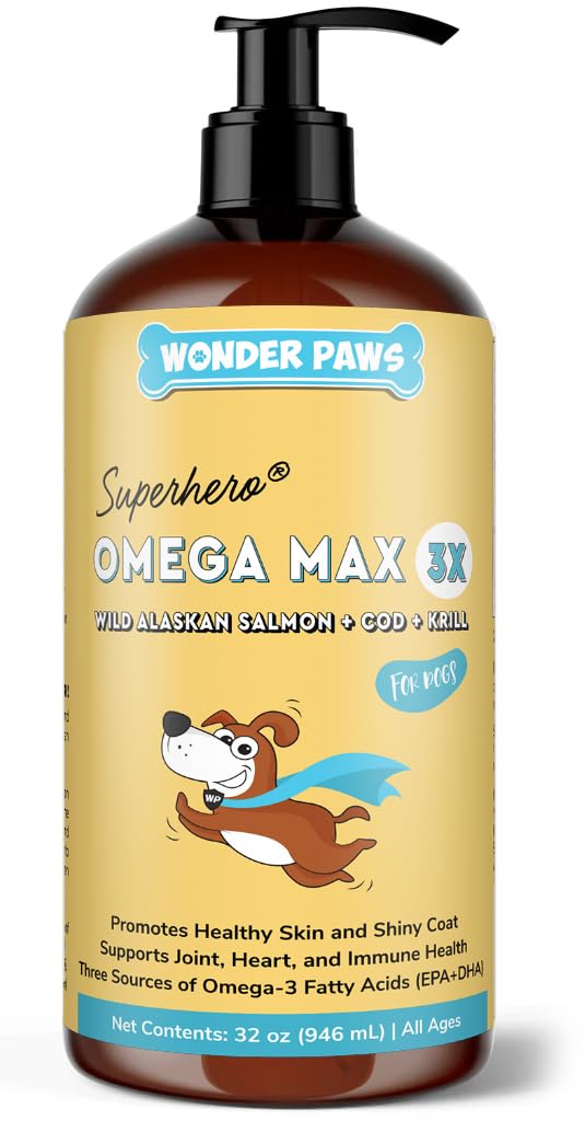 Wonder Paws Fish Oil for Dogs - Omega 3 koertele Alaska lõhest, tursast ja krillõlist - EPA DHA rasvhapped - Vähem lagundamine ja sügelemine - Naha, liigeste, immuunsuse ja südame tervis - Vedel täiendus (32 oz)