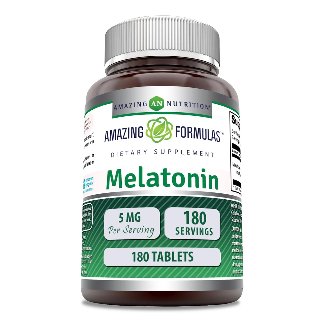 Hämmastav valem Melatoniini lisand | Maitsestamata | 5 Mg | 180 tabletti | Mitte-GMO | Gluteenivaba | Valmistatud USAs