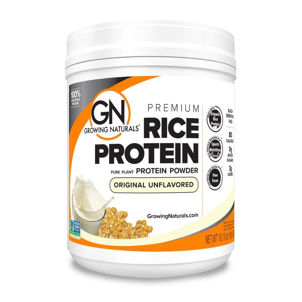 Growing Naturals | Organic Premium Plant Based Protein, Pure Rice Protein Powder | | Non-GMO, Vegan, Gluten-Free, Keto Friendly, Shelf-Stable | 1LB, Original, 1 Pound (Pack of 1) 16.2 Count