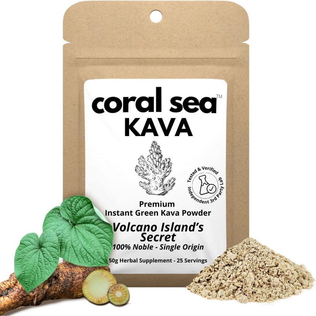 Instant Kava Drink Tea Powder Vanuatu Noble Kava Root - Nootropic Drink Mix Quick Pocket Size Caffeine Free Authentic Bitter Maitse - Vulkaani saare saladus 25 Servings