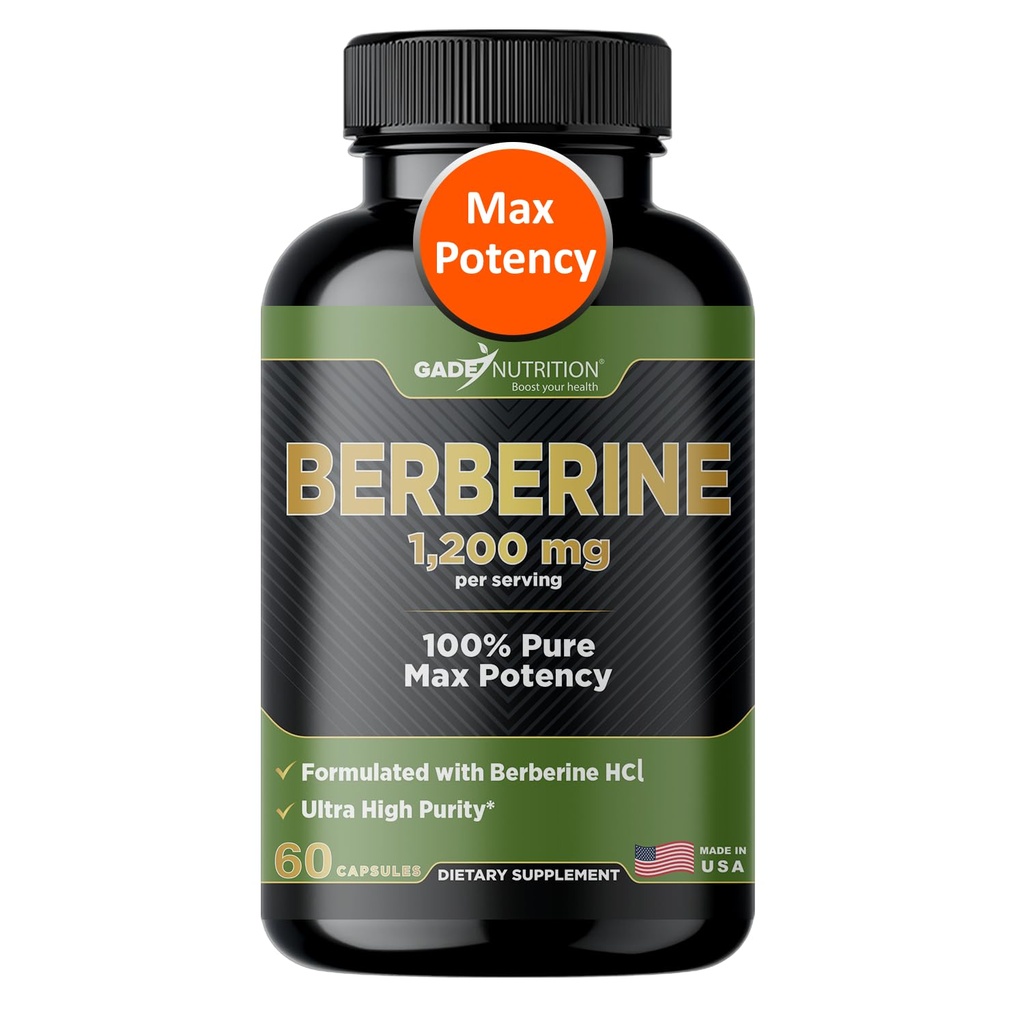 Gade Nutrition Berberine Supplement | Berberine HCI 1200mg Per Serving - Top Choice Vegetable Capsules, Gluten Free, Non-GMO, Dairy Free - Made in USA