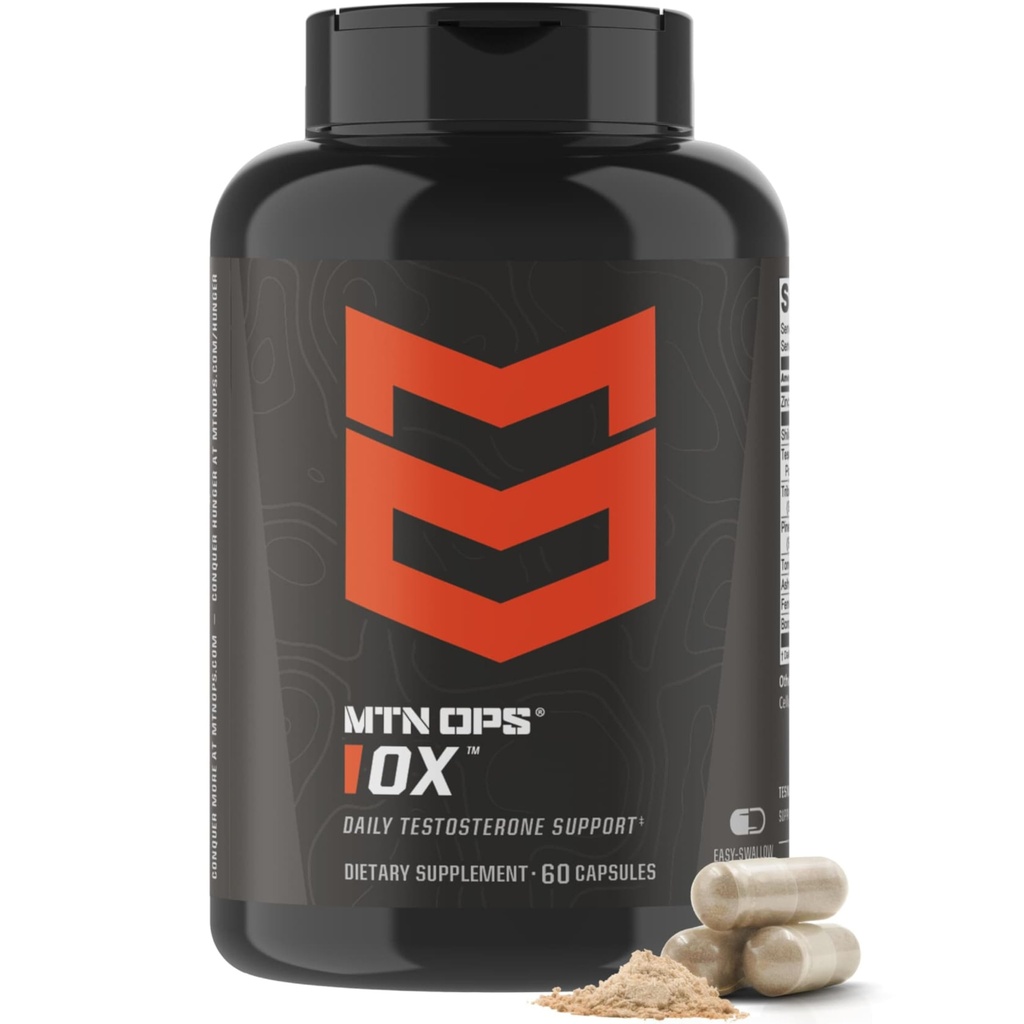 MTN OPS Ox Daytime Testosterone Support for Men Testosterone Booster with Ashwagandha, Tribulus, Tongkat Ali, Zinc & Boron, 60 Capsules, 30 Servings