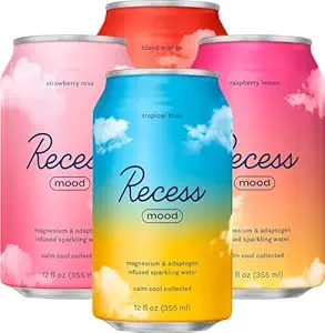 Recess Meeleolu Magneesium & Adaptogen Drink, Lõõgastav Jook, 12 Ounce (Paradise Sampler Variety Pack, 12 Pack)