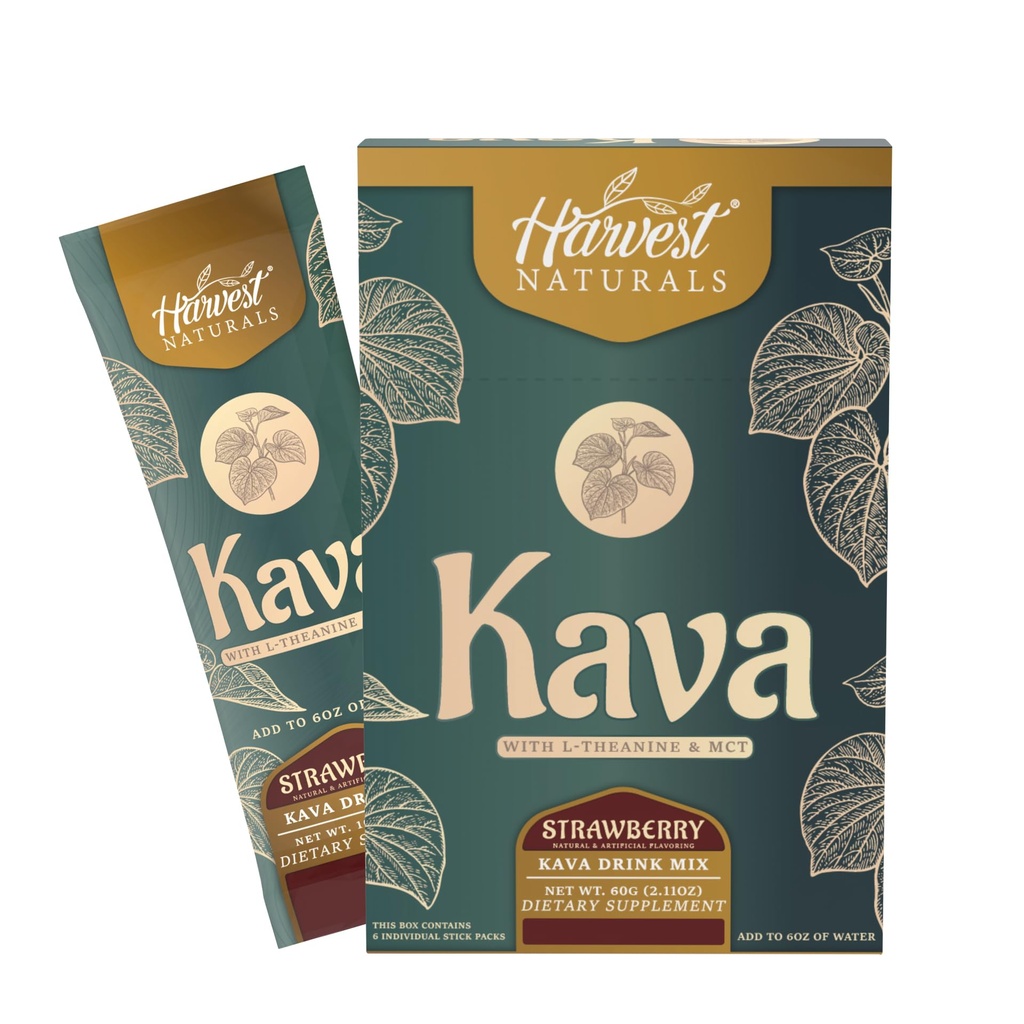 Kava ekstrakt L-Theanine & MCT joogiseguga | Maasikamaitse | On-The-Go pulgad Lisa veele | 6 pulka (6 serveerimist)