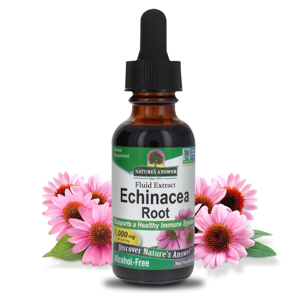 Looduse vastus Echinacea Alkoholivaba ekstrakt 1 Vedelik Ounce | Soodustab üldist heaolu | Looduslik immuunsuse suurendaja | Põletikuline vähendaja