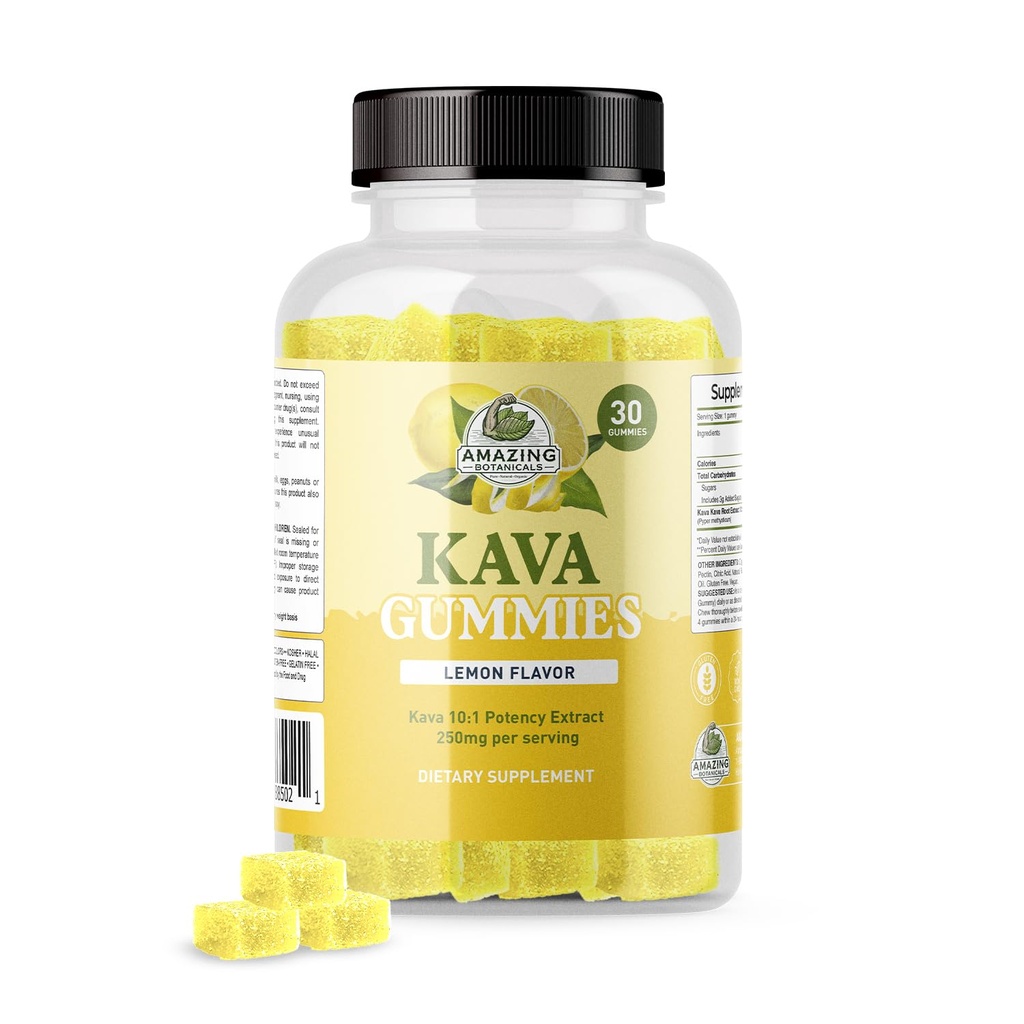 Amazing Botanicals Zesty Sidrun Kava Gummies - 250mg / Gummy - looduslik uneabi lõõgastamiseks ja rahututeks öödeks, mitte-GMO, vegan, gluteenivaba - 30 Gummies