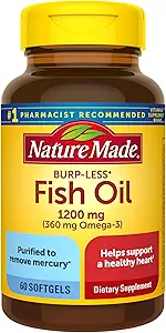 Loodus Made Burp-Less Fish Oil 1200 mg, 60 Softgels, Fish Oil Omega 3 täiendus südame tervisele (pakk 3)