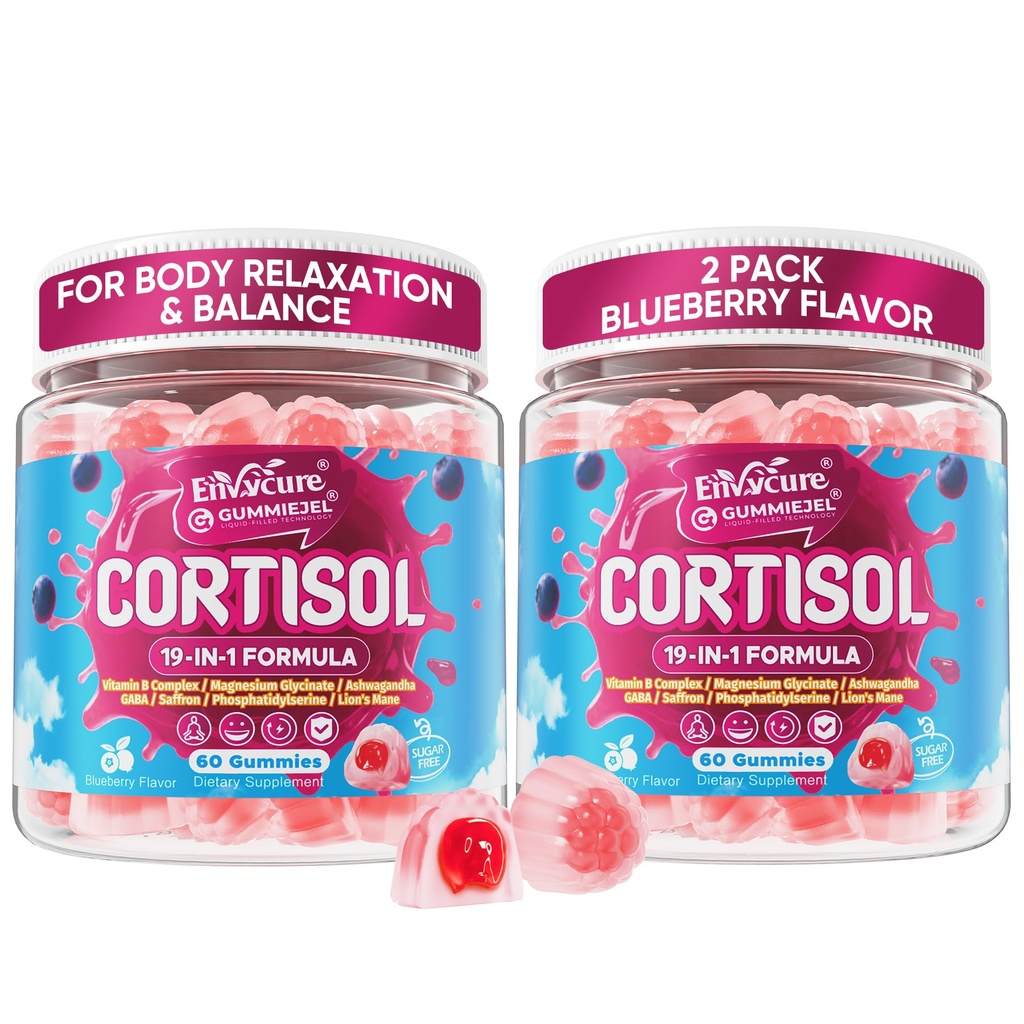 Cortisol Gummies for Women & Men, 19-IN-1 High Cortisol Reducer Supplement w/B Vitamins, Magnesium Glycinate, Ashwagandha, Saffron, Lion's Mane, Reshi for Relaxation, Focus & Balance Support, 120Cout