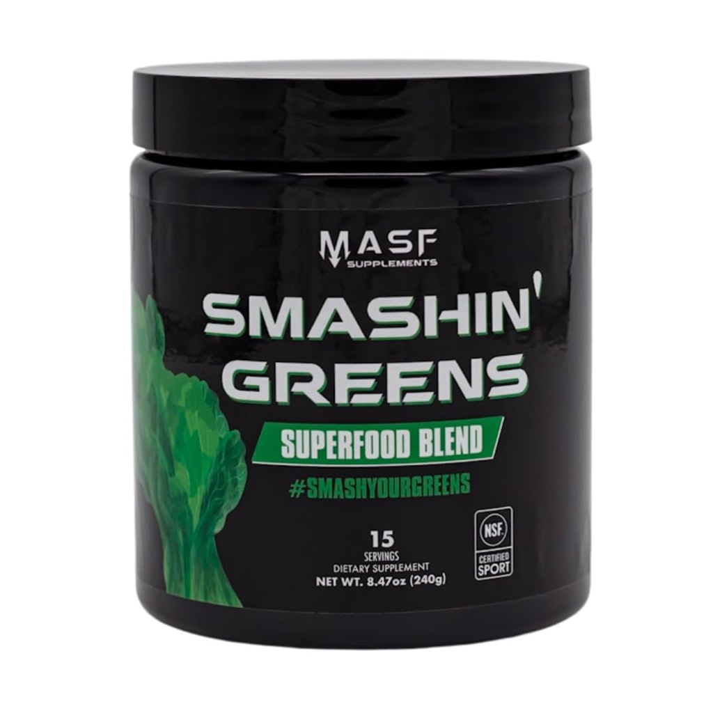 MASF täiendab Smashin' Greens Superfood Orgaaniline segu - 15 Servings - Suurendage energiat, immuunsust, seedetrakti tervist orgaanilise nisu rohuga, Spirulina, Chlorella - NSF sertifitseeritud