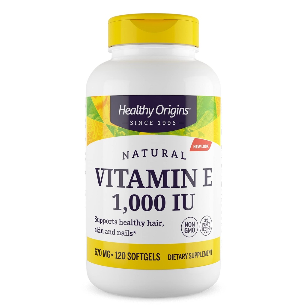 Tervislik päritolu E-vitamiin, 1000 IU (looduslik) segatud tokoferoolid - E-vitamiini lisand - Gluteenivaba ja mitte-GMO nahk, juuksed ja küüned Vitamiin - 120 Softgels