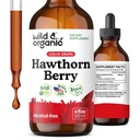 Wild & Organic Hawthorn Berry Tinktuur 600 mg - Vedel Hawthorne Berry Supplement üldiseks toetuseks - Vegan, suhkur ja alkoholivabad puuviljaekstrakti tilgad - 4 fl oz