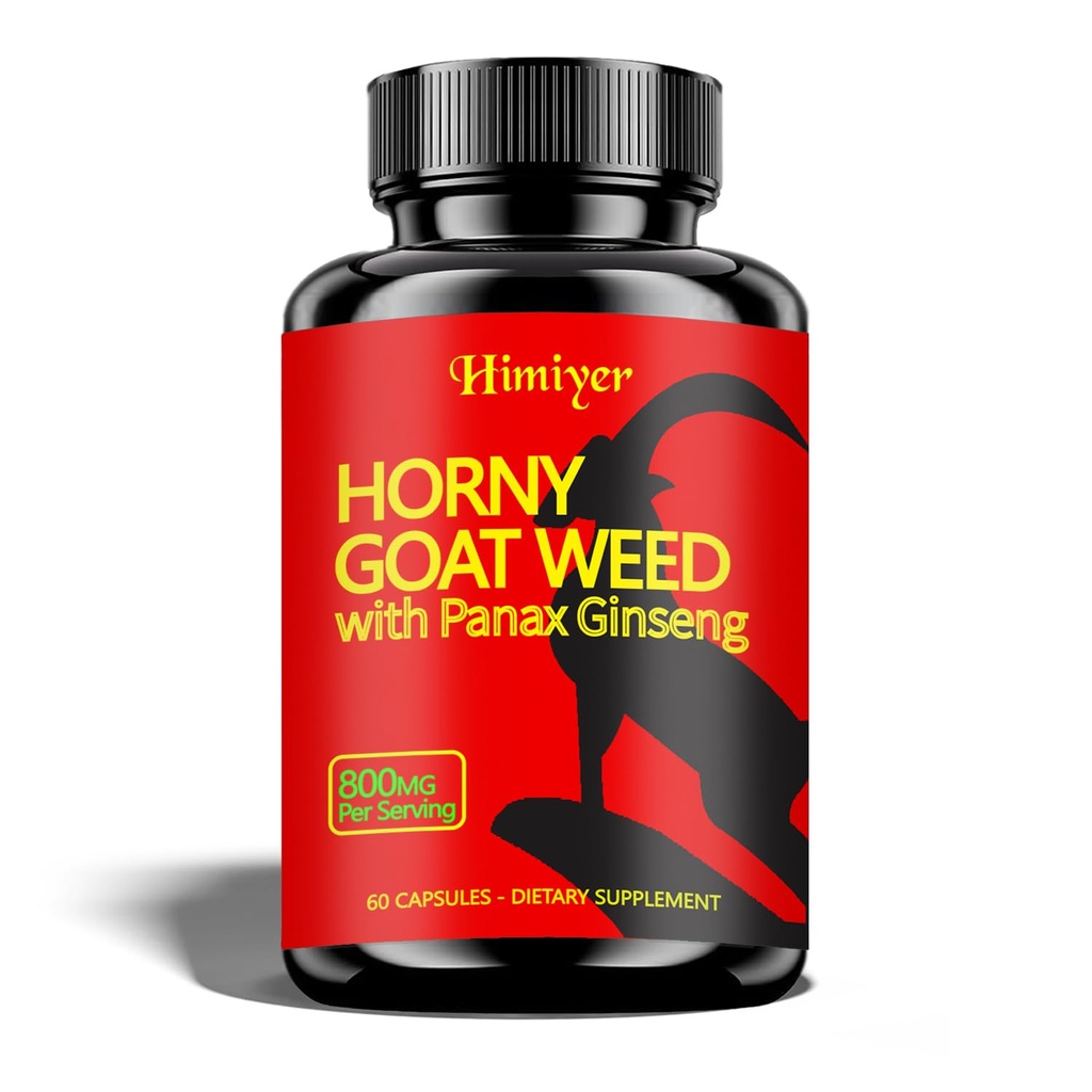 Himiyer Horny Goat Weed for Men 1000mg with 10% Icarins — Maca Root, Tongkat Ali, Panax Ginseng, Tribulus & L-Arginine | Stamina, Energy & Male Vitality Support* | 60 Capsules
