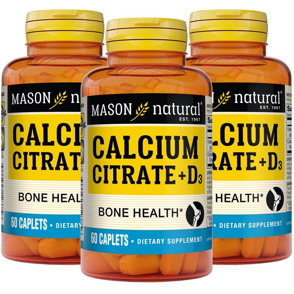 MASON LOODUSLIK Kaltsiumtsitraat Plus D3-vitamiin, 6-kuuline pakkumine, tugevdab lihaste funktsiooni ja luude tervist, 3 Pack