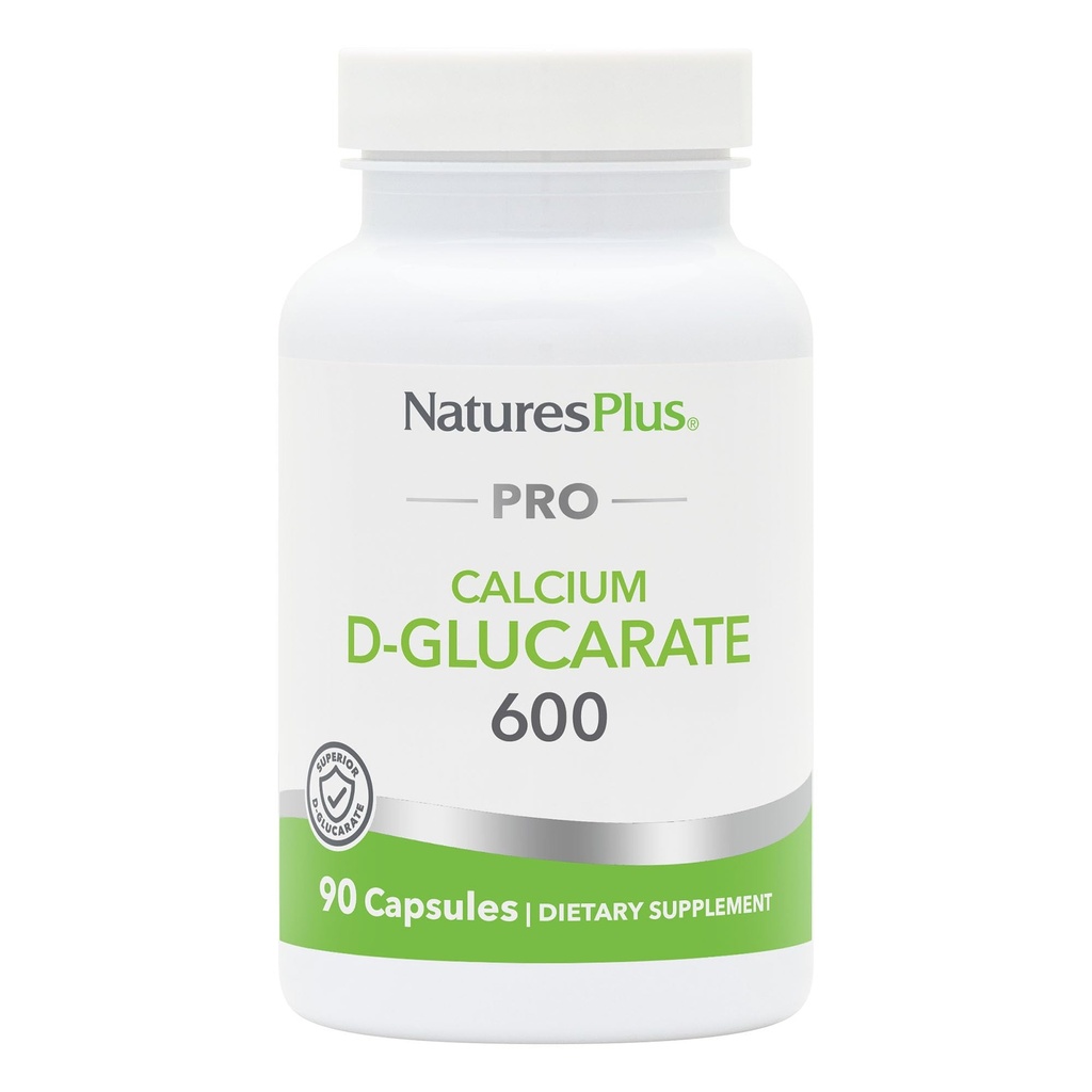 NaturesPlus PRO Calcium D-Glukarate (CDG) 600 mg - 90 kapslit - Non-GMO, Vegan, Gluteenivaba, Sojavaba - 90 Servings