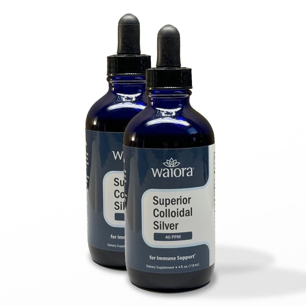 Superior Colloidal Silver, Waiora, Vedel Mineral Supplement, 40 PPM, Immune Support, Blue Glass Pudel koos Dropper (2 bott/44 serv.)