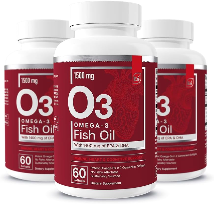 Omega-3 kalaõli lisand EPA & DHA-ga | Rasvhapped immuunsuse, südame ja kognitiivse toe jaoks | 60 Softgels (3-Pack)