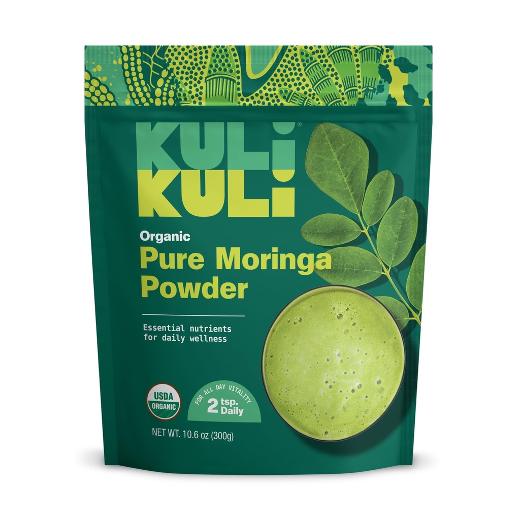 Kuli Kuli Moringa Oleifera Organic Leaf Powder & Green Smoothie, 100% Pure USDA Certified & Non-GMO Moringa Powder, Great with Smoothies, Tea, and Food - Single Pack, 10.6 oz