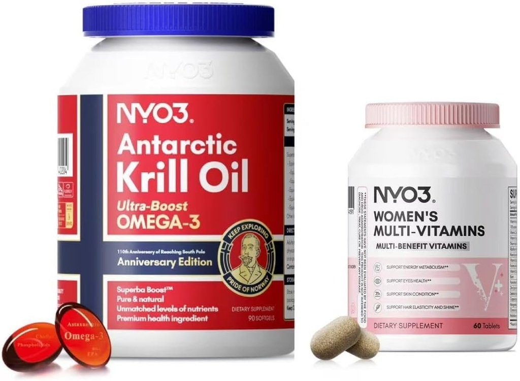 NYO3 Krill Oil Omega 3 ja multivitamiin naistele, 2 Pack