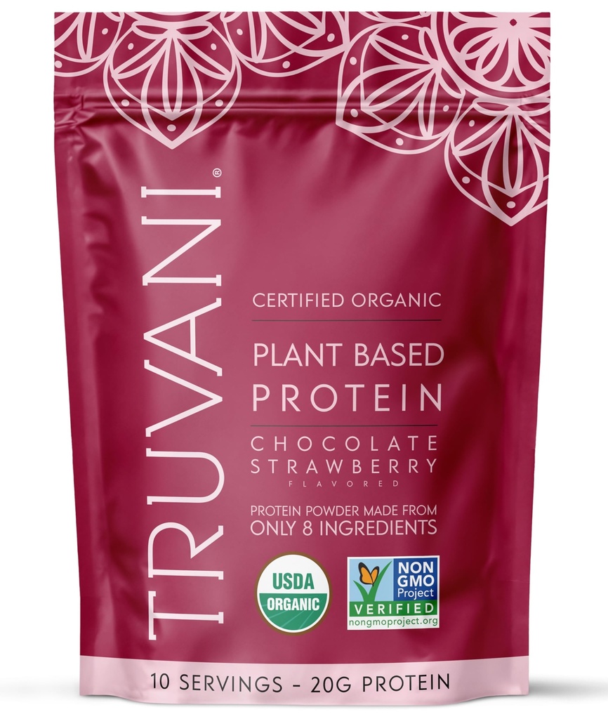 Truvani Vegan Peavalgupulber | Šokolaad Maasikas | 20g Orgaaniline Taimne Valk | 10 Servings | Keto | Gluteen & Piimavaba | Madala carb | Ei ole lisatud suhkrut
