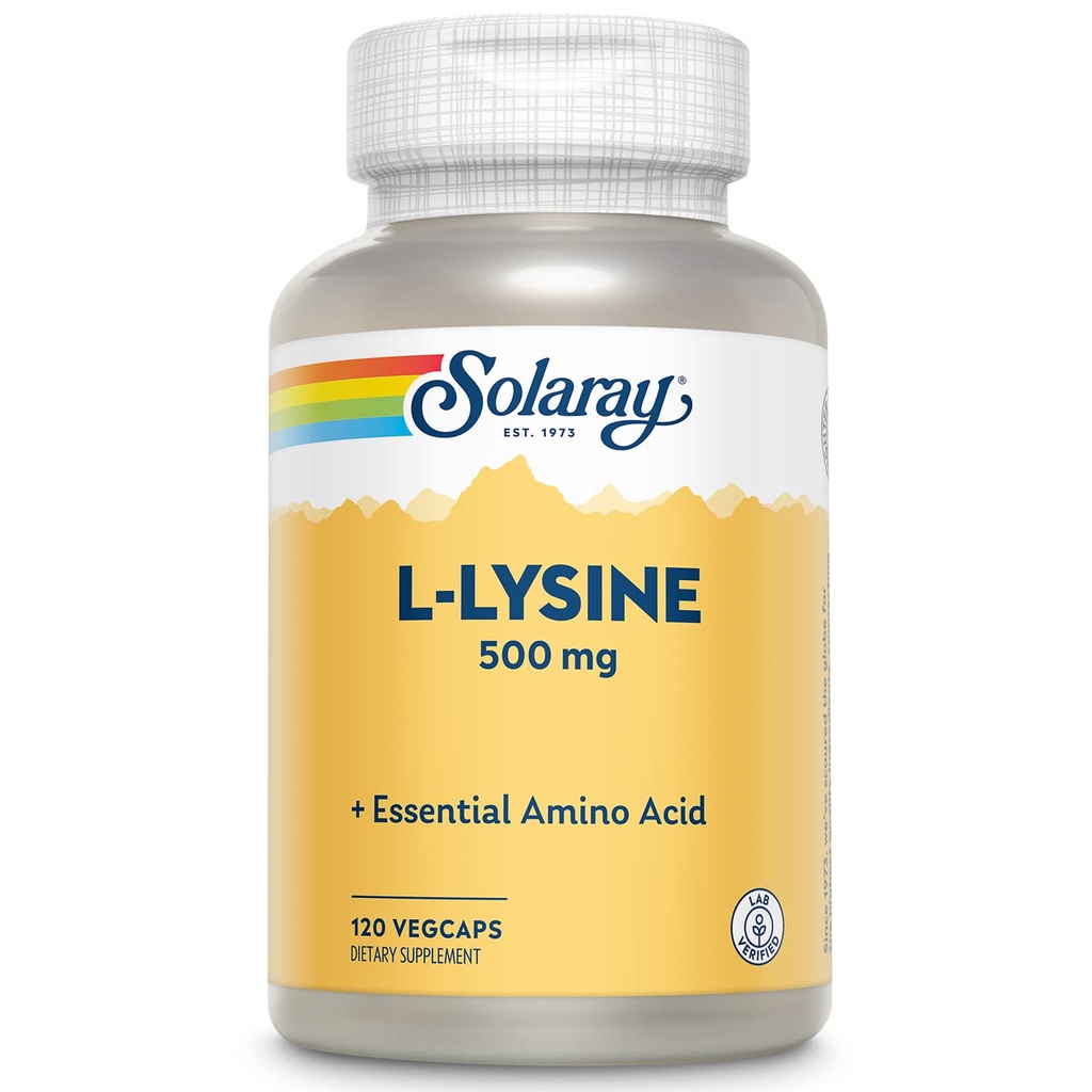 Solaray L-Lysine 500mg - Pure L Lysine 500 mg Capsules, Essential Amino Acid Supplement for Women and Men, Health Support Pills for Adults and Kids, Free Form, Lab Verified - 120 Vegan Capsules