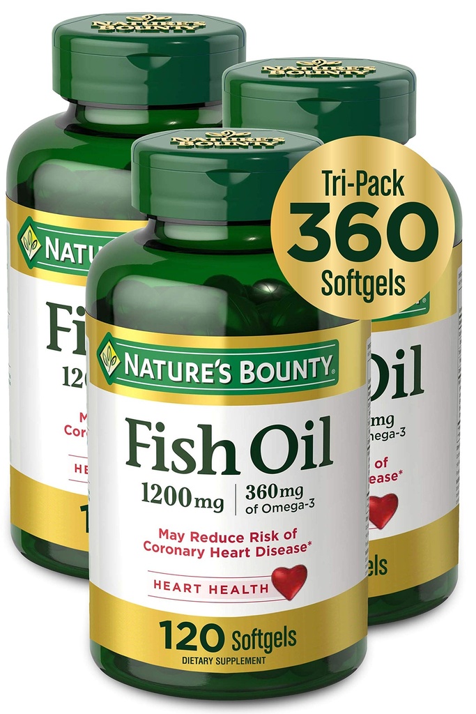 Looduse Bounty Fish Oil, 1200mg, 360mg Omega-3, 120 (3 Pack, 360 Total) Softgels 120 Softgels