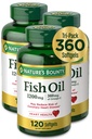 Looduse Bounty Fish Oil, 1200mg, 360mg Omega-3, 120 (3 Pack, 360 Total) Softgels 120 Softgels