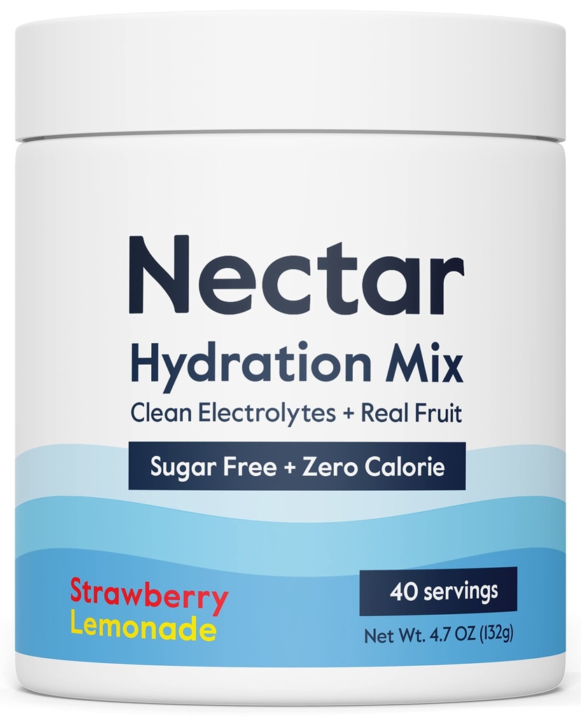 Nectar Sugar Free Elektrolüüdid Pulber - Orgaaniline Puuvili Ei Suhkur Või Kalorid - Hüdratsioonipulber Dehüdratsiooni Relief ja Rehüdratsioon - Keto ja Paleo (Maasikas Lemonade 40 Serving Tub)
