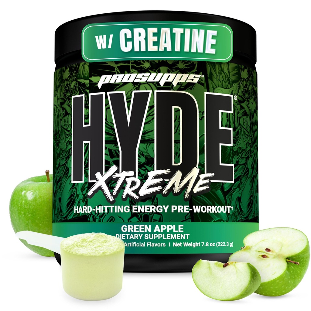 PROSUPPS Mr. Hyde Xtreme Pre Workout Powder koos kreatiini, beeta-alaniin & kofeiiniga - äärmuslik energia, pumbad, fookus ja jõudlus - Fitness & jõusaali täiendused meestele ja naistele (roheline õun, 30 serveerimist)