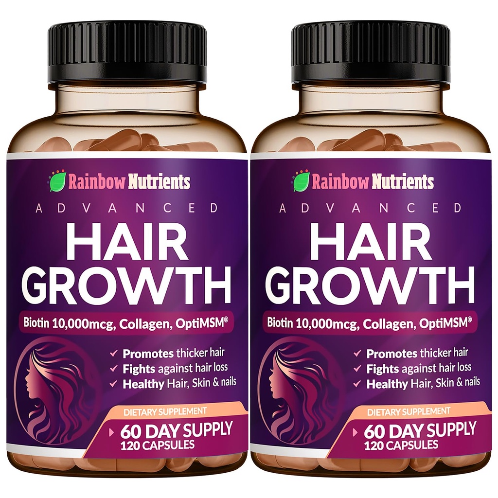 (2 Pack) Hair Growth Vitamins for Women | Biotin 10,000mcg, Collagen, Patented OptiMSM®, goMCT®, Saw Palmetto | Naturally Regrow Stronger & Healthier Hair, Skin and Nails | May Stop Hair Loss