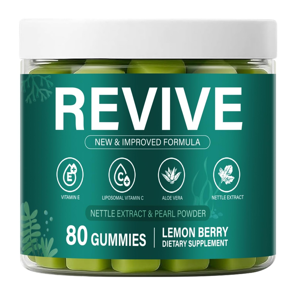Revive Hair Gummies,Sea Moss Gummies with Vitamin C, Vitamin E, Aloe Vera, Pearl Powder Supports Faster Hair Growth, Stronger Nails&Healthy Skin,80 Count