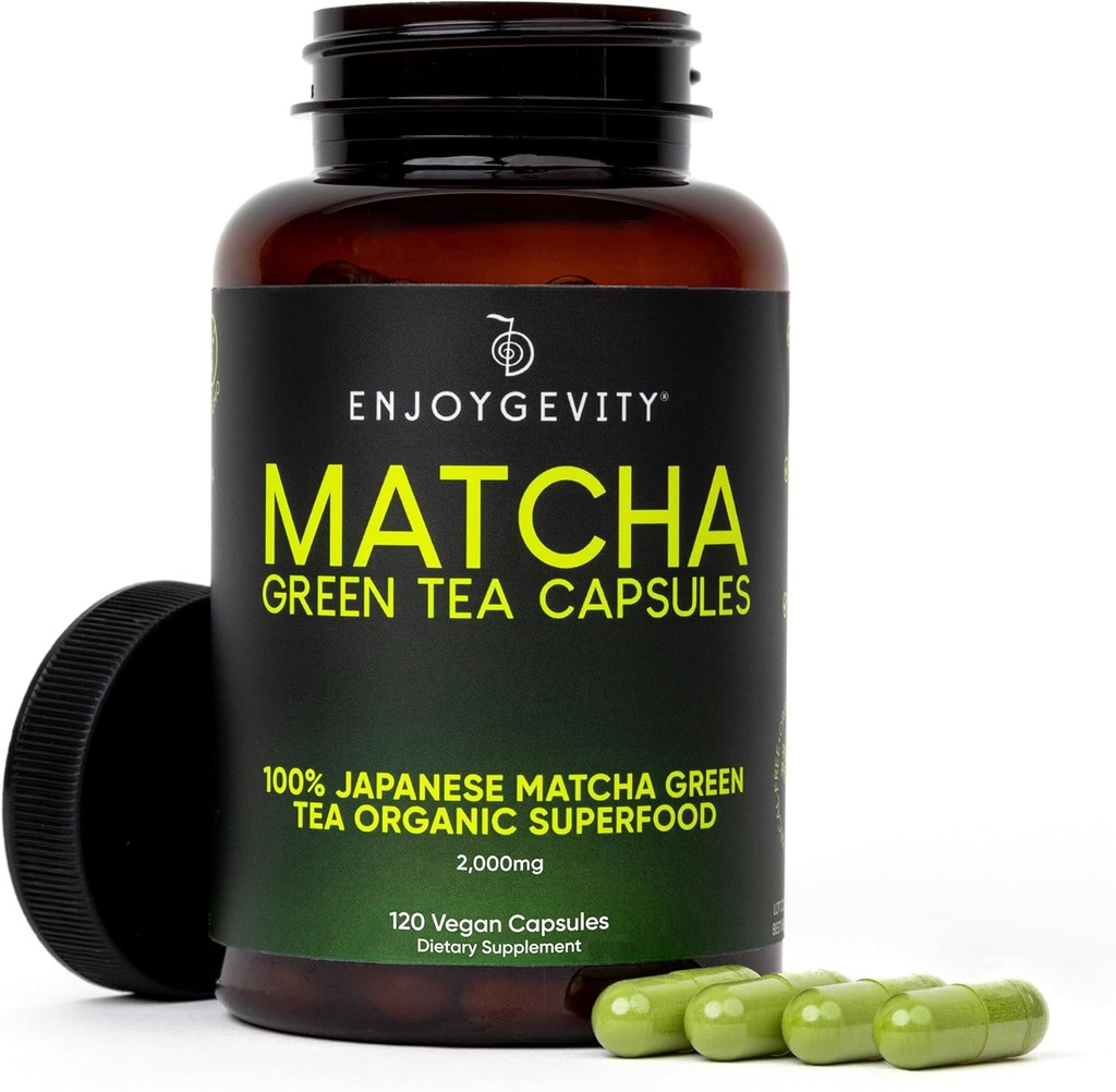 Orgaaniline Matcha Green Tee kapslid - Natural Energy Boost - Puhas Gradual Kofeiin - Jaapani Matcha Green Tee pillid - 100% looduslik antioksüdant - rahustav ja lõõgastav - 120 päevakapslid - 2000 / mg