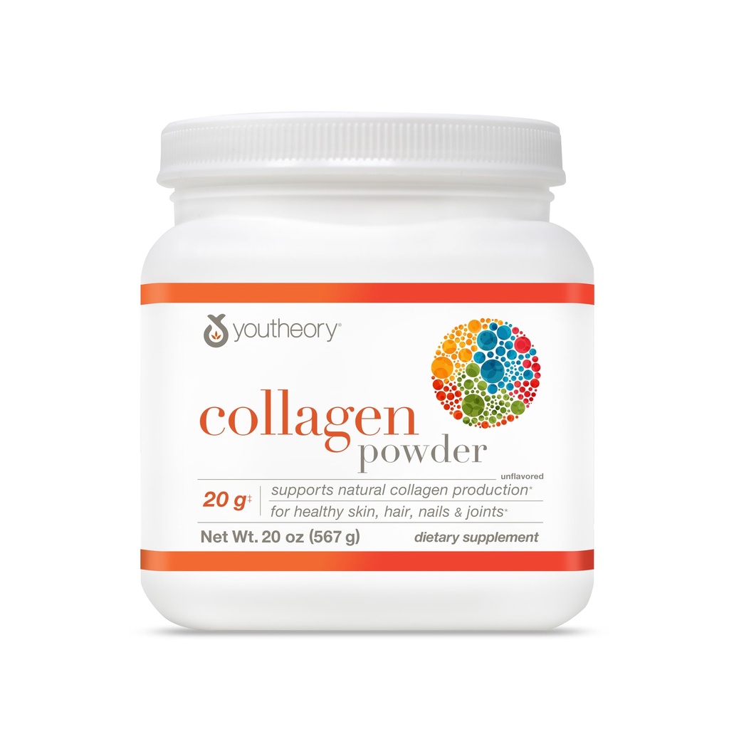 Youtheory Collagen Powder - 20 g Hydrolyzed Collagen Peptides - with Vitamin C, Biotin & Amino Acids - Supports Joint & Bone Health* - Unflavored - 20 oz (21-Day Supply)