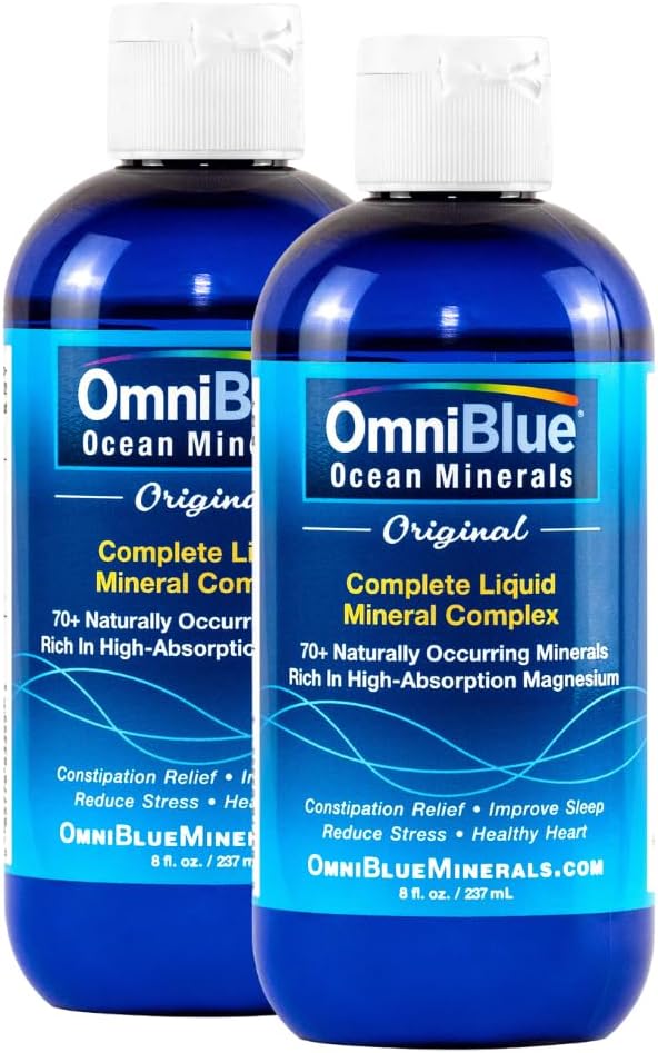 OmniBlue Ocean Minerals - 70+ Trace Minerals & Vedel Magneesium - Kaalium, Kloriidi-Madal Naatrium - Looduslik toetus magada, seedimine, korrapärasus, Hüdreerimine ja elektrolüütide tasakaal (2-Pack 8oz)