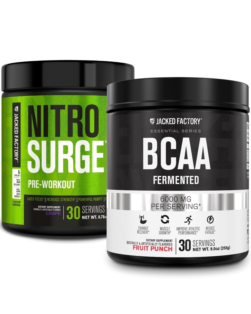 Jacked Factory Nitrosurge Preworkout Grape & BCAA in Fruit Punch for lihaste hoone ja taastamine