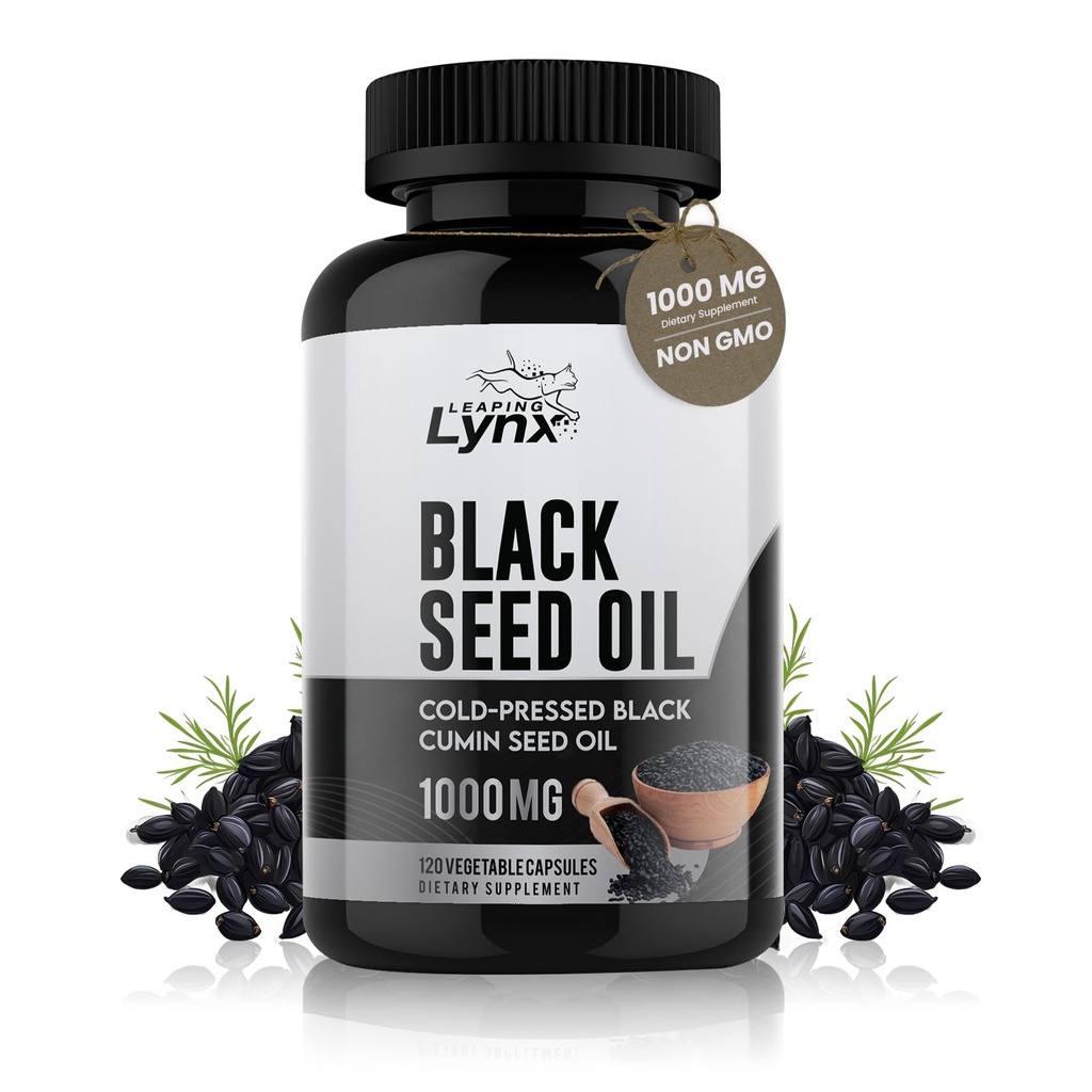 Puhas orgaaniline külmpressitud musta seemne õli kapslid - Vegan Non-GMO Pure Nigella Sativa Black Köömneseemneõli Ilu Immuunsuse ja üldise heaolu toetamine - Thymoquinone-Rich 1000mg Serving (60 päeva)