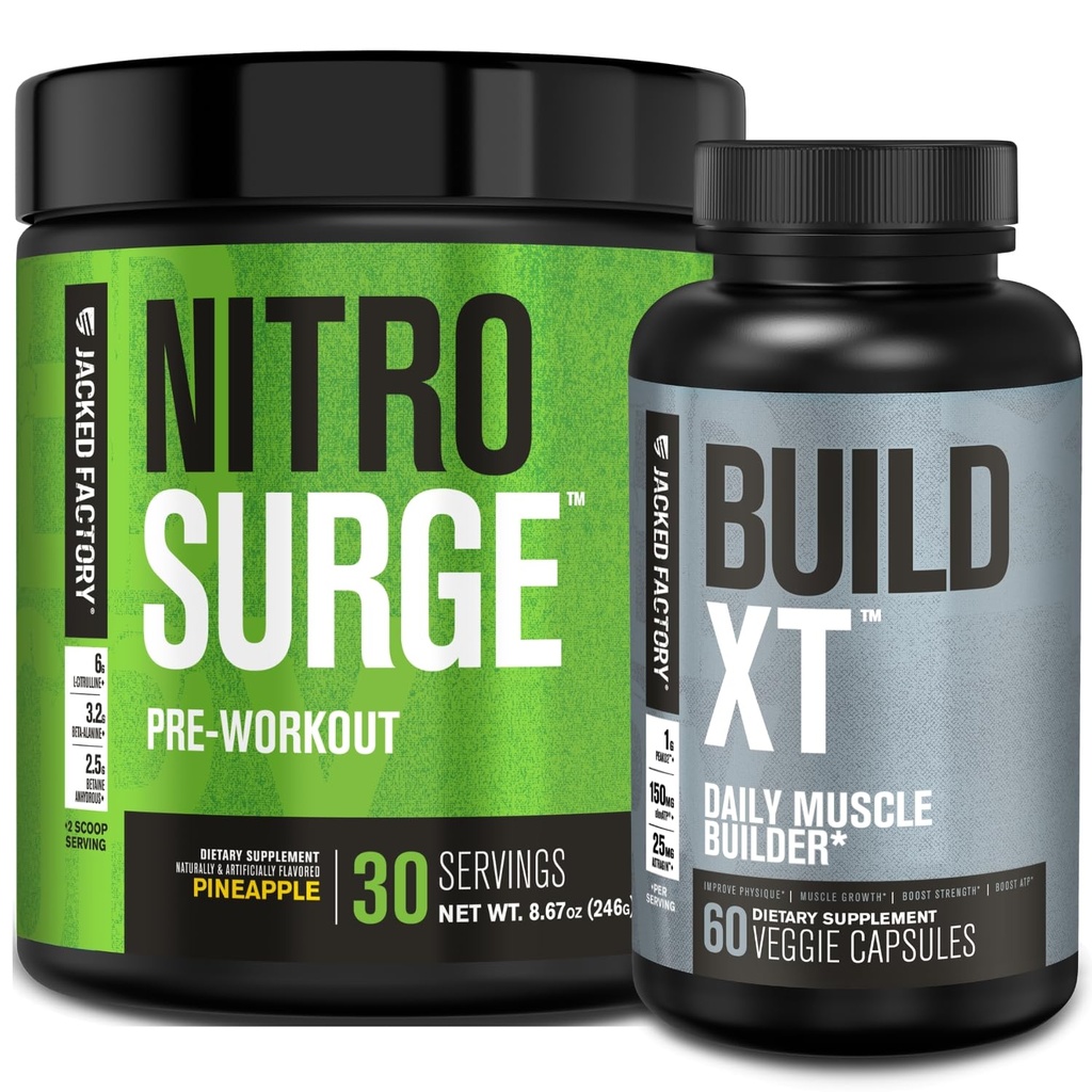Jacked Factory Nitrosurge Pre-workout ananassi ja ehitada XT lihaste hoone komplekti meestele ja naistele