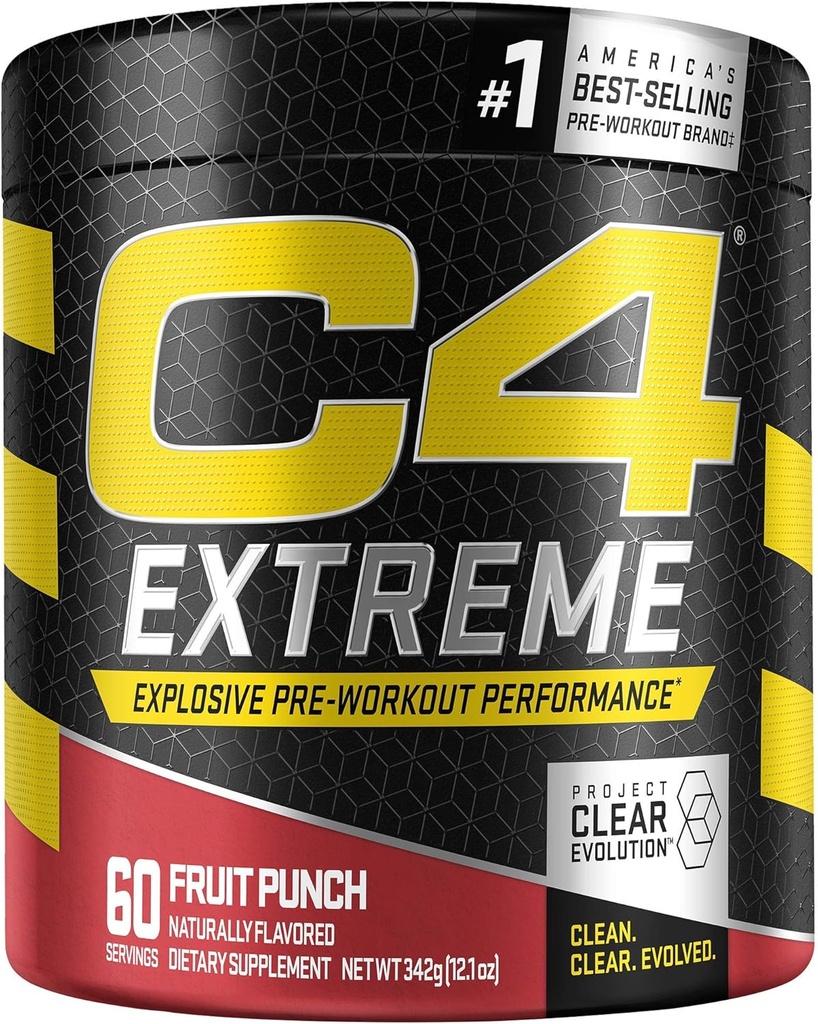 C4 Extreme Pre Workout Pulber Fruit Punch | Preworkout Energy Supplement meestele ja naistele | 200mg Kofeiin + beeta-alaniin + kreatiini | 60 Servings