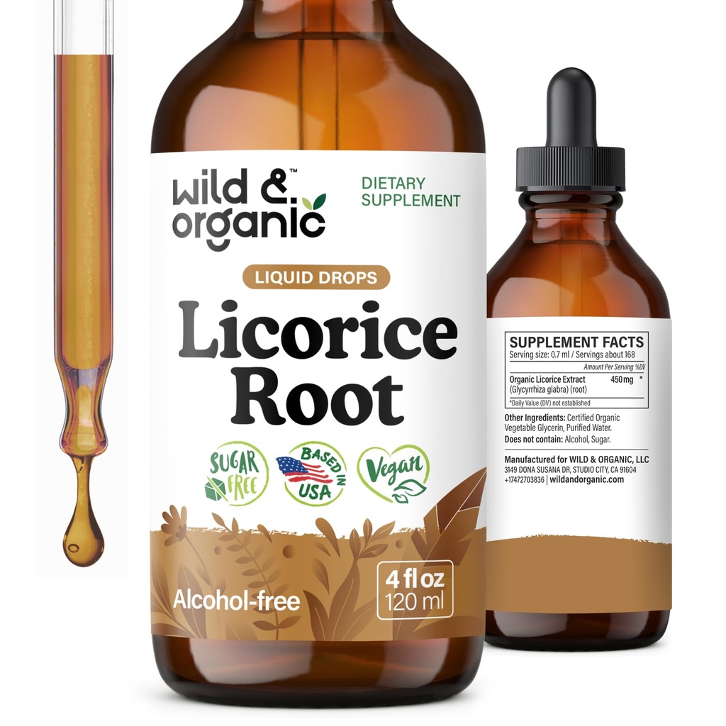 Wild & Organic Lagriice Juur Tinktuur - Seedetrakti, Lung & Skin Support - Lagrits Juur Ekstrakti Vedeliktilgad - Vegan, Suhkru Ja Alkoholivaba Lisand - 4 fl oz