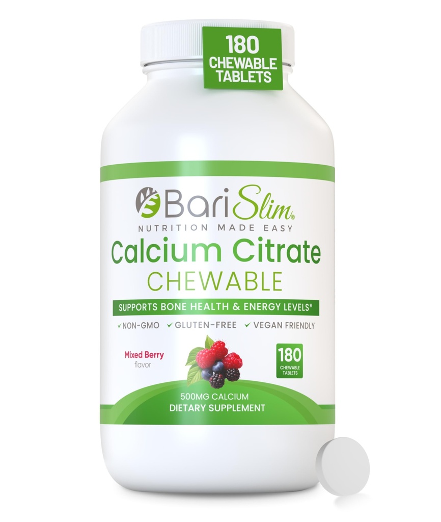 BariSlim Bariatric Kaltsium tsitraat Magneesium ja D-vitamiini Tabs - 500 mg Kaltsiumtsitraati Serving - formuleeritud patsientidele pärast kaalulangus kirurgia | Segatud Berry (90 Servings)