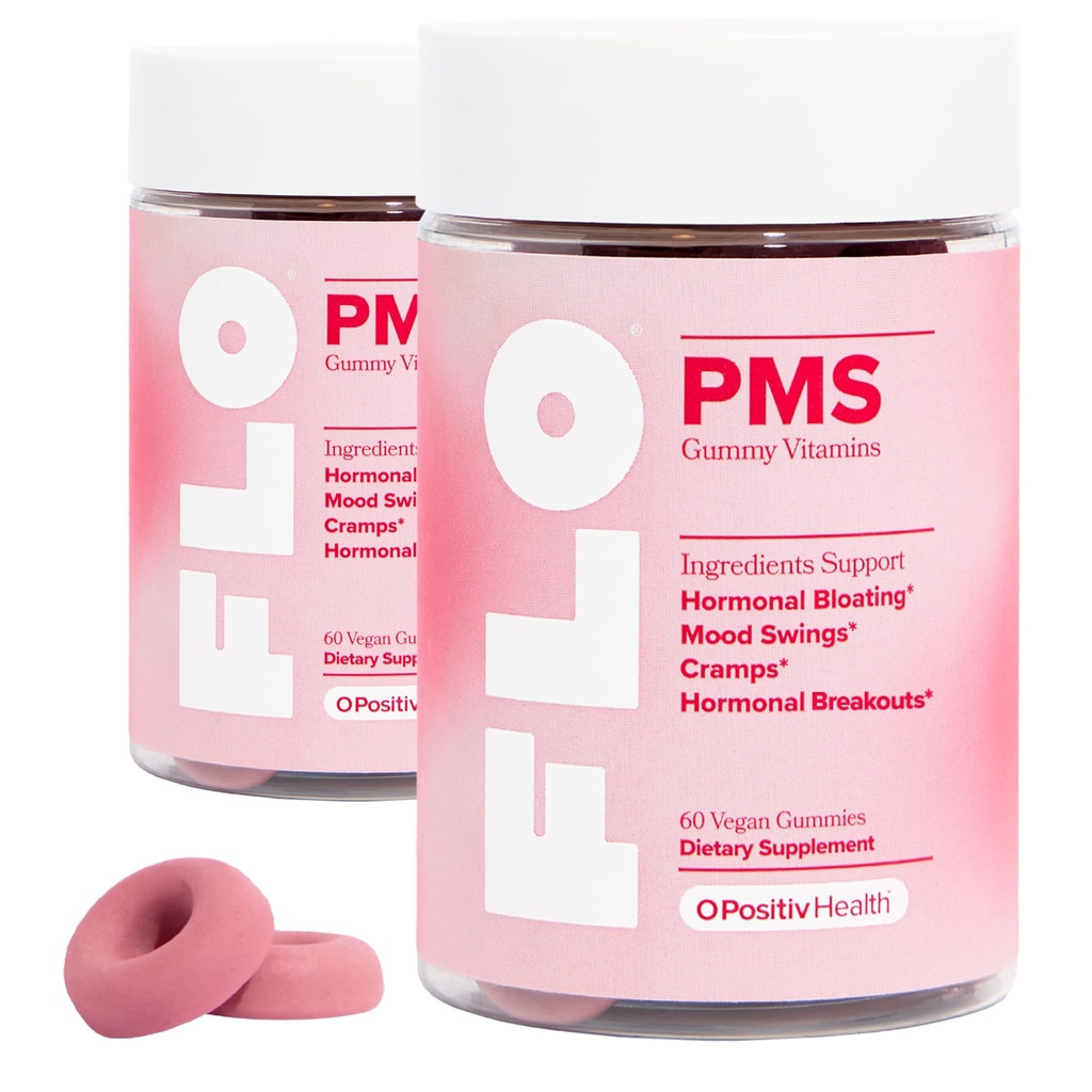 O Positiv FLO PMS Gummies for Women - Proactive PMS Relief - Sihtmärgid Hormonaalsed Breakouts, Bloating, krambid & Mood Swings Chasteberry, Vitamiin B6 & Sidrun Balm - PMS Gummies (pakk 2)