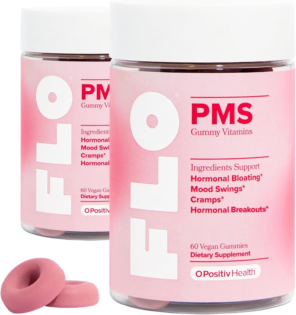 O Positiv FLO PMS Gummies for Women - Proactive PMS Relief - Sihtmärgid Hormonaalsed Breakouts, Bloating, krambid & Mood Swings Chasteberry, Vitamiin B6 & Sidrun Balm - PMS Gummies (pakk 2)