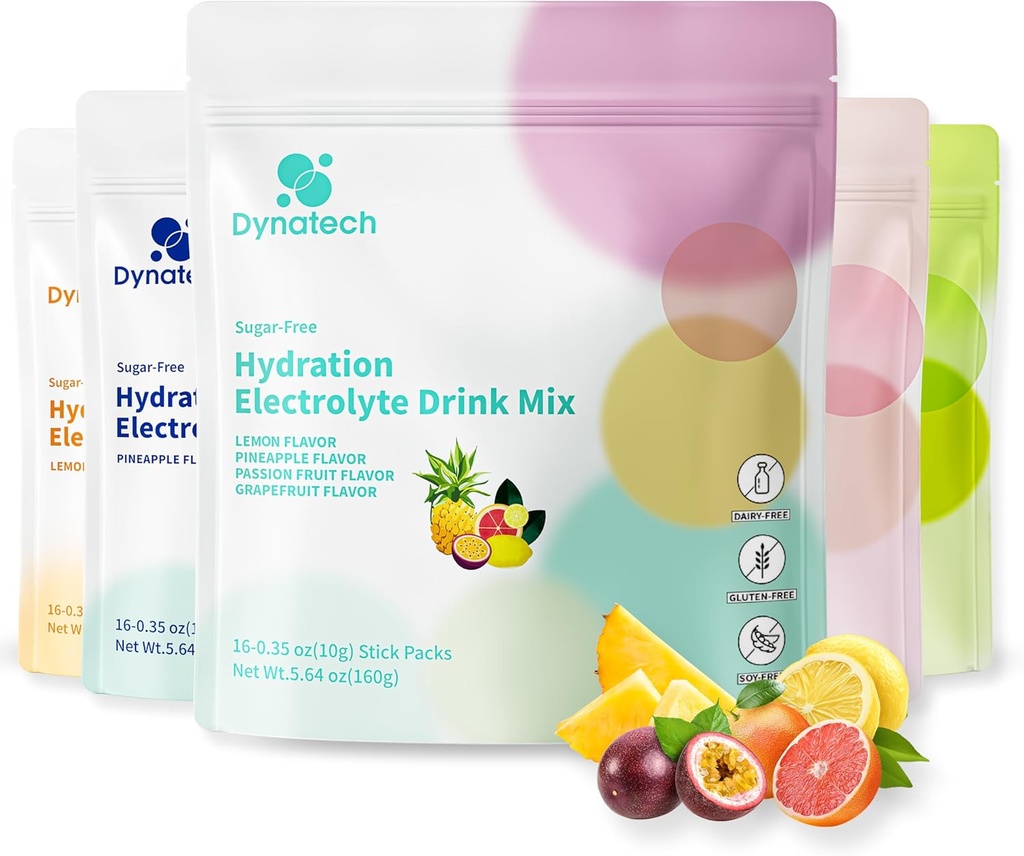 Dynatech Zero Sugar Electrolyte Drink Mix - Sordipakend - Hüdratsioonipulbri paketid 10 elektrolüüdi ja vitamiinidega | Mitte-GMO, Gluteenivaba, veganelektrolüütide pulbripaketid | 16 Servingut