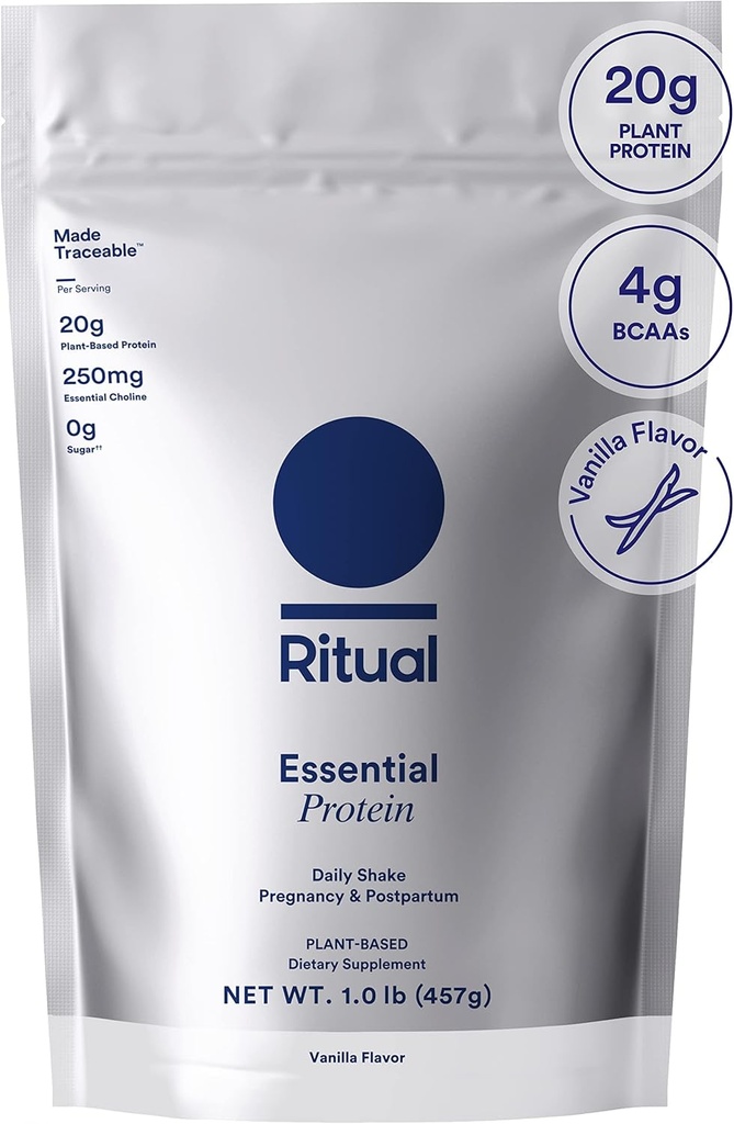 Ritual Prenatal Vegan Protein Pulber: Koliin, et toetada sünnieelset, sünnitusjärgset ja imetamist, 20 g Orgaanilist Herneproteiini Regeneratiivsetest Farmidest USAs, Gluteenivaba, Taimepõhine, Suhkruvaba †, Vanilla, 1Lbs