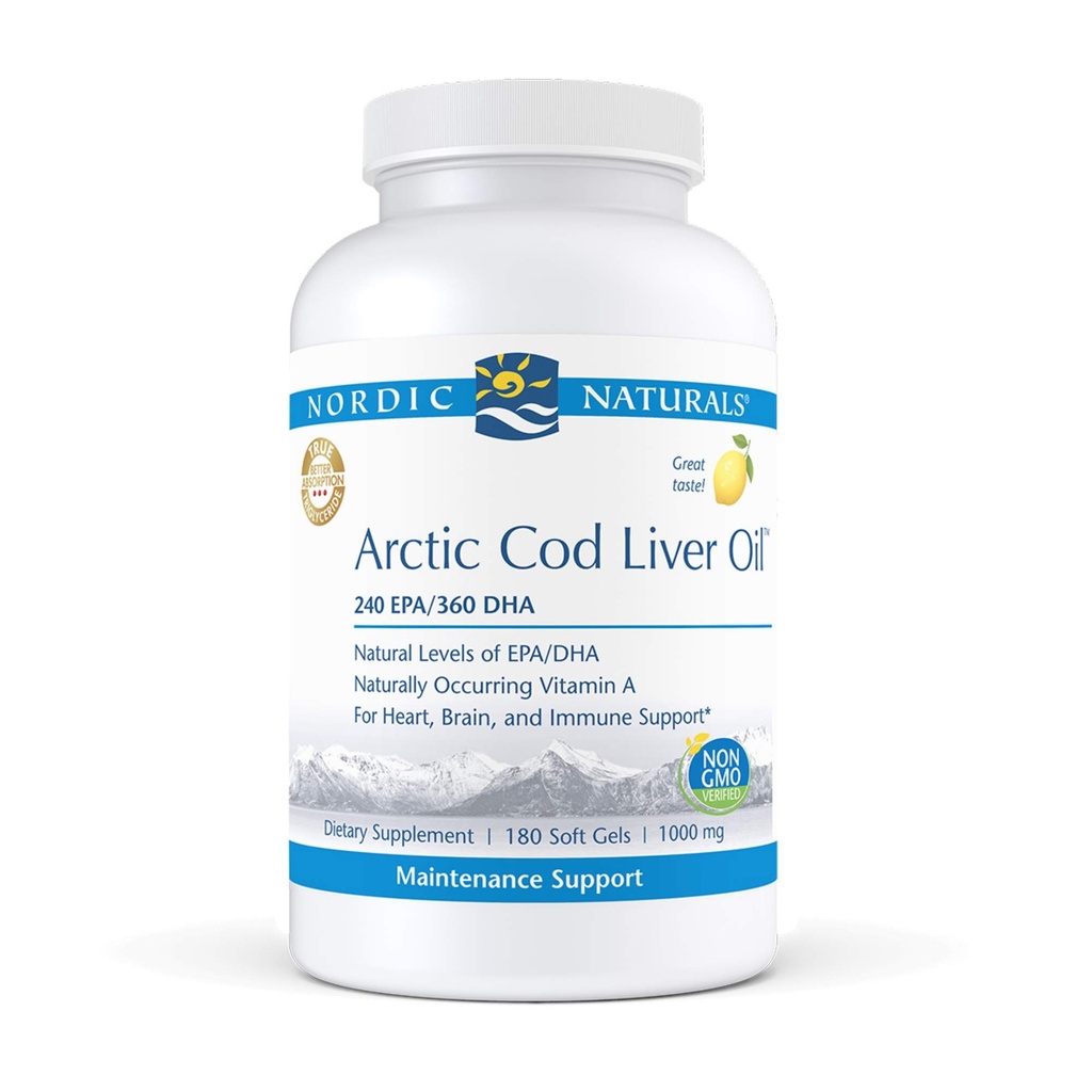 Nordic Naturals Pro - Arctic Cod Maks Oil CLO, toetab südame ja aju tervist - Sidrunimaitseline 180 pehmet geeli