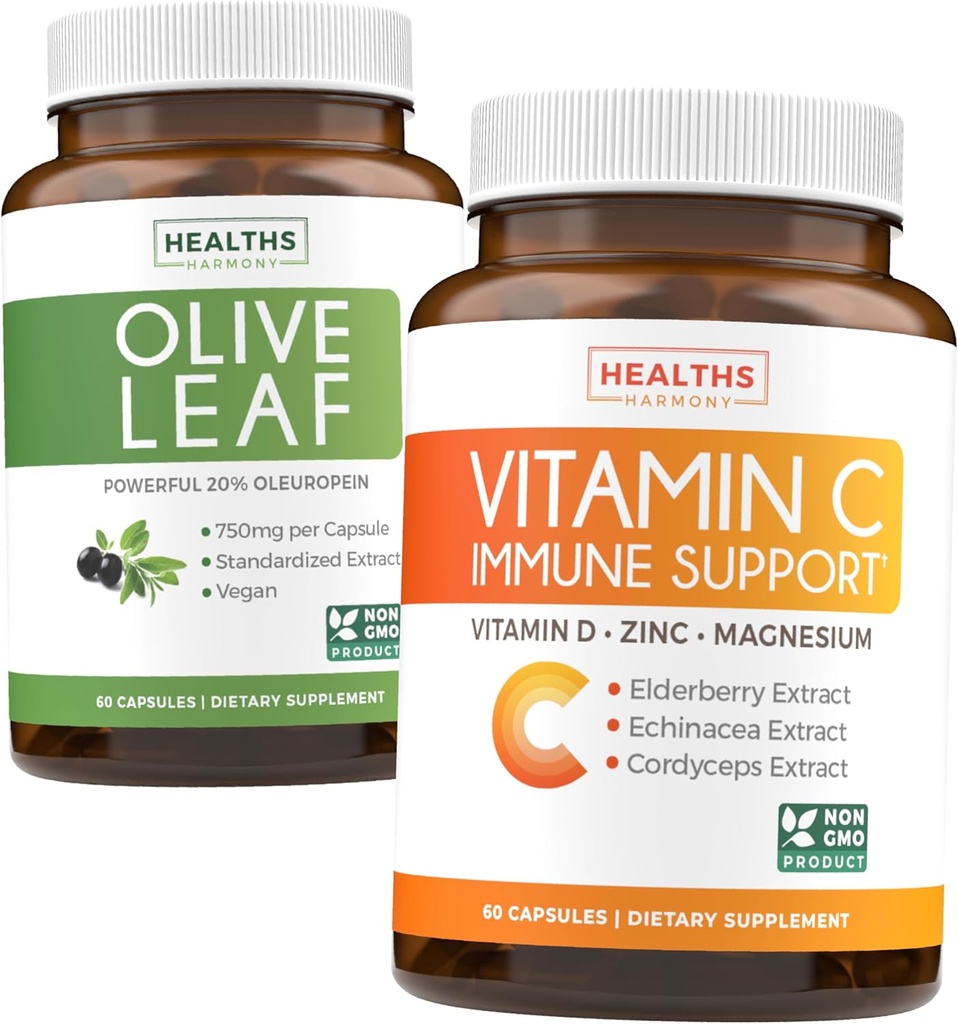 Säästa $ 4 (12% maha) - Taimne immuunpakett - Olive Leaf Extract (Non-GMO) Super Tugevus: 20% Oleuropein 750mg korgid ja immuunsüsteemi tugi - C-vitamiin tsink, D-vitamiin, Elderberry & Echinacea (Non-GMO)