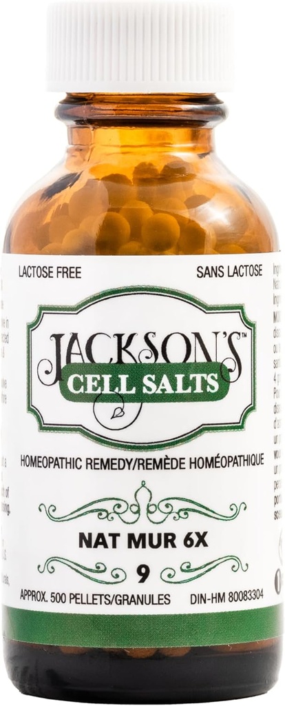 Jacksoni #9 Cell Salt NAT Mur 6X (500 Pellet Bottle) - Sertifitseeritud Vegan, Laktoosivaba Schuessler Kude Sool Natrum Muriaticum 6X