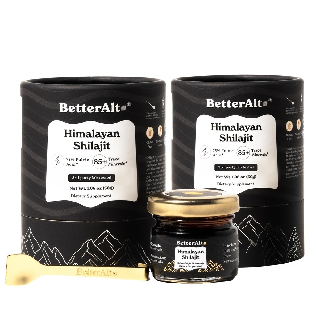 Parem Alt Pure Himalayan Shilajit Vaigu pakend 2 suure tugevusega kuldklassi 150 serveerimist energia suurendamiseks ja immuunsuse toetamiseks, 85+ jälgiminemineraalid, 75% + Fulvic Acid, koos Lab Test Report, 400 mg