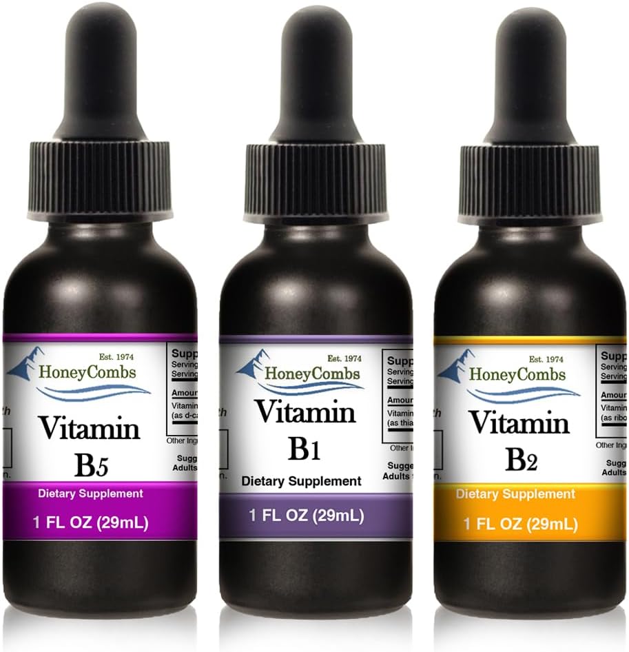 HoneyCombs Vedel tilk 1oz Iga säästa 10% - Vitamiin B5 (pantoteenhape) + Vitamiin B2 (Riboflaviin) + Vitamiin B1 (tiamiin)